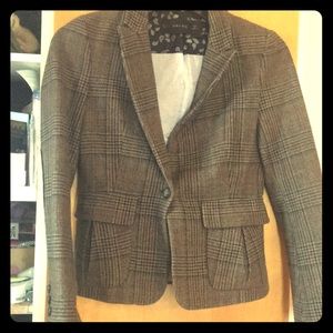 Zara S Brown Tweed Blazer w/ Elbow Patches